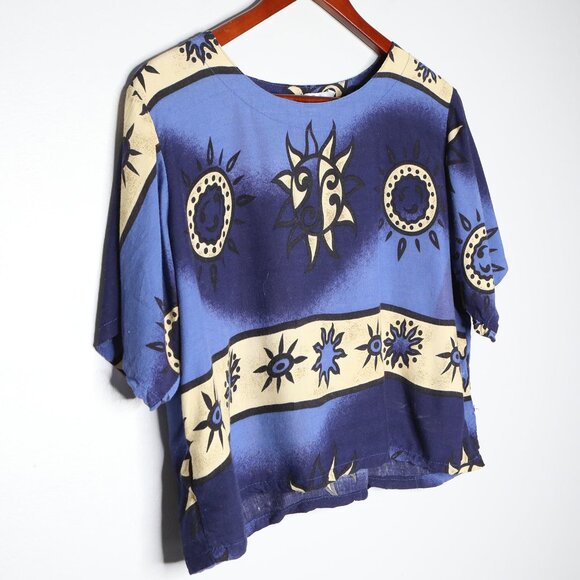 Vintage 90s Venus Sun & Moon Print Rayon Crop Top Wrap Maxi Skirt Co-ord Set - Picture 12 of 15